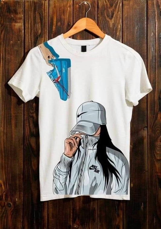 White Graphic Streetwear Oversized T-Shirt – Bold Illustration Design