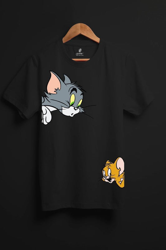Tom & Jerry Peekaboo Oversized Black T-Shirt – Playful Cartoon Streetwear